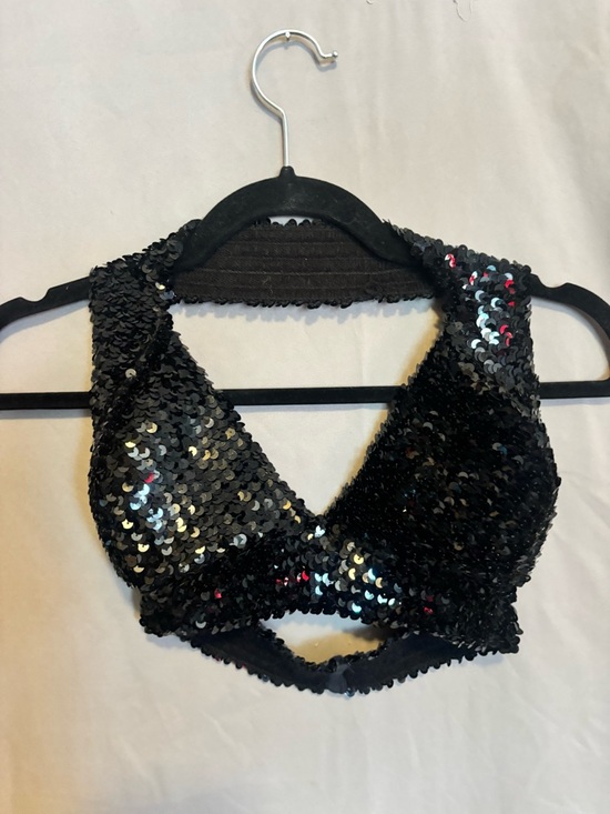 colombine Tops - Sequin Halter Crop Top in Black cropped going out shirt sparkly bodycon slimming